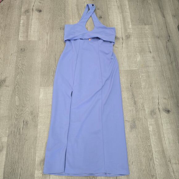 Show Me Your Mumu Blue Midi Dress Cutout Criss Cross Back Wedding Guest Sz L - Picture 4 of 9